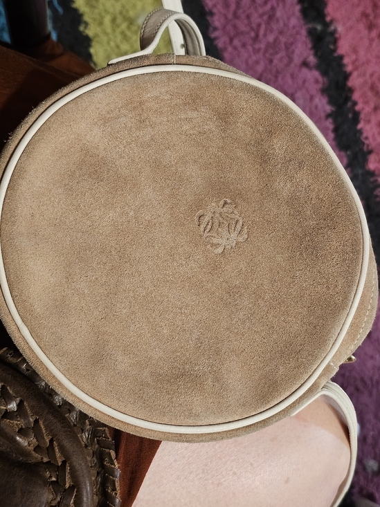 Loewe Handbags - Vintage LOEWE Anagram Suede Leather Round Circle Shoulder Bag Crossbody Beige